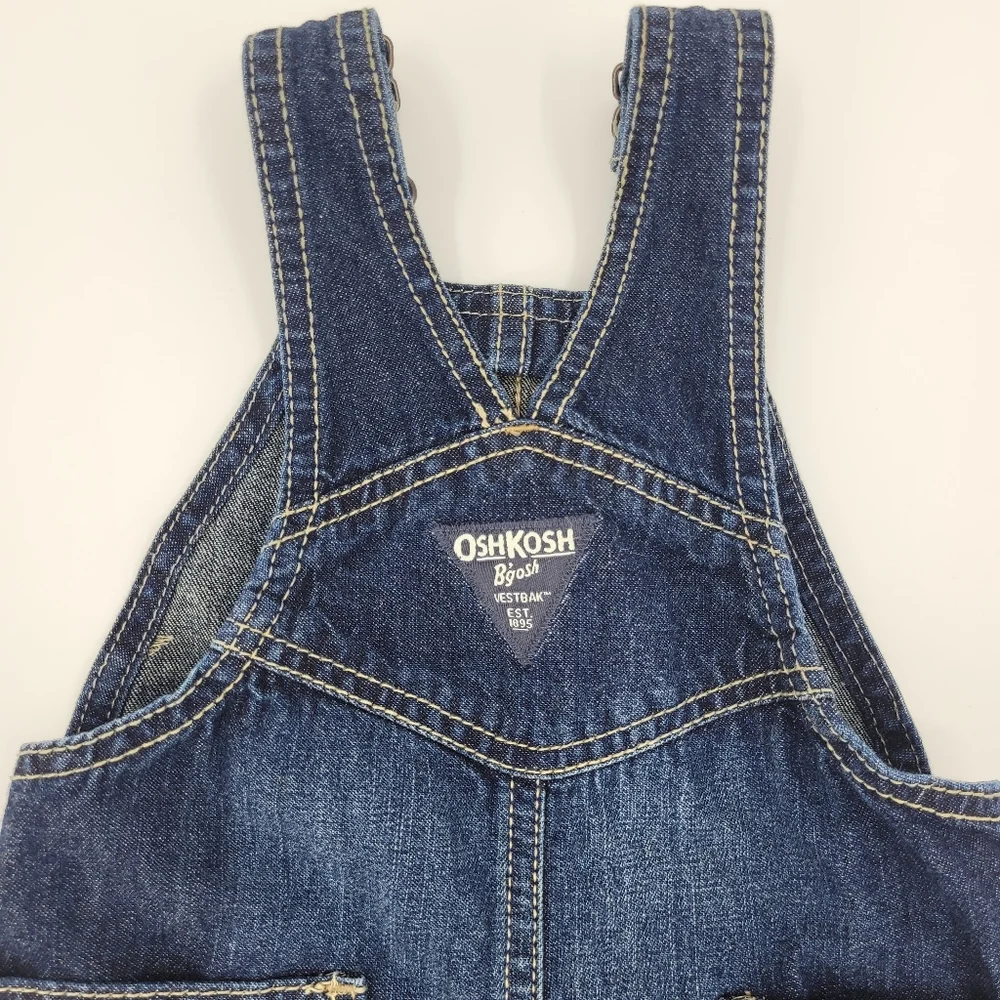 Oshkosh B'gosh Jean Shortalls Size 12mo Cotton Denim Adjustable Straps Vestbak